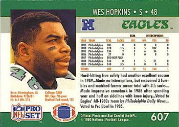 1990 Pro Set #607 Wes Hopkins Back