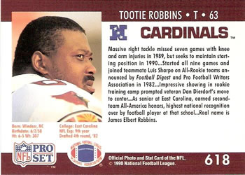 1990 Pro Set #618 Tootie Robbins Back