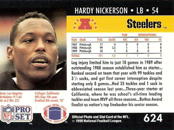 1990 Pro Set #624 Hardy Nickerson Back