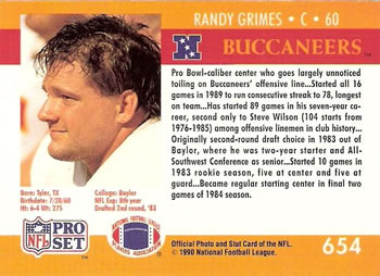 1990 Pro Set #654 Randy Grimes Back