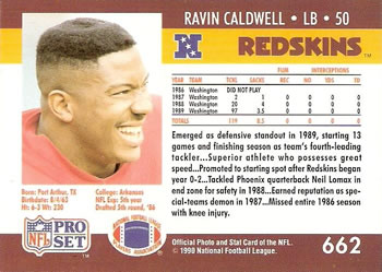 1990 Pro Set #662 Ravin Caldwell Back