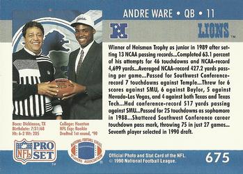 1990 Pro Set #675 Andre Ware Back