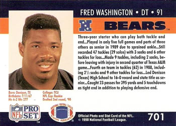 1990 Pro Set #701 Fred Washington Back