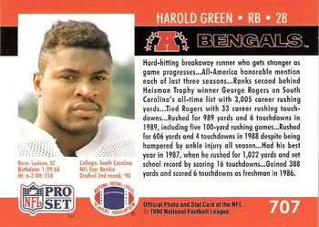 1990 Pro Set #707 Harold Green Back