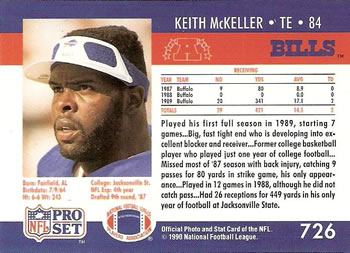 1990 Pro Set #726 Keith McKeller Back