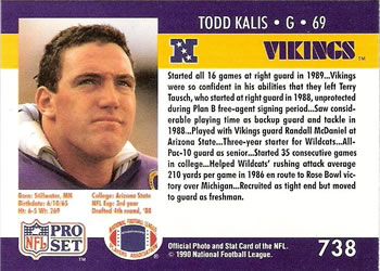 1990 Pro Set #738 Todd Kalis Back
