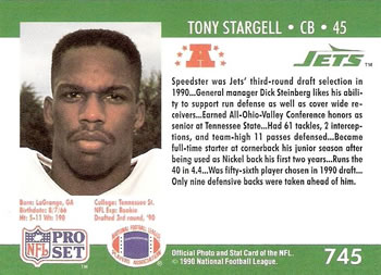 1990 Pro Set #745 Tony Stargell Back