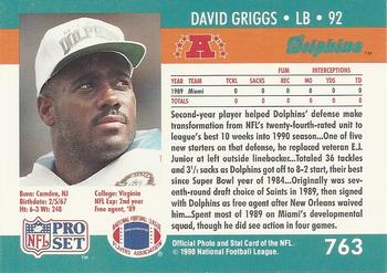 1990 Pro Set #763 David Griggs Back