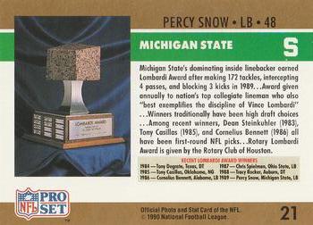 1990 Pro Set #21 Percy Snow Back