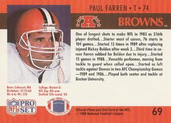 1990 Pro Set #69 Paul Farren Back