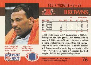 1990 Pro Set #76 Felix Wright Back