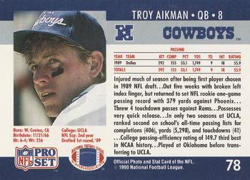 1990 Pro Set #78 Troy Aikman Back