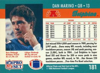 1990 Pro Set #181 Dan Marino Back