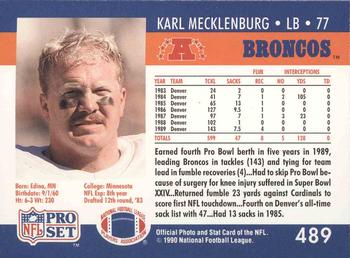 1990 Pro Set #489 Karl Mecklenburg Back