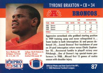 1990 Pro Set #87 Tyrone Braxton Back