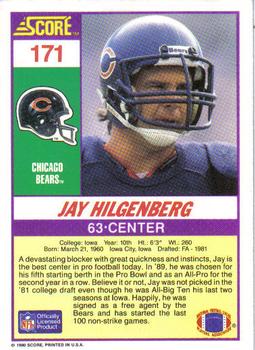 1990 Score #171 Jay Hilgenberg Back