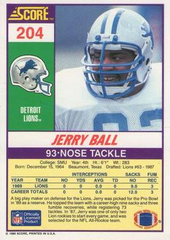 1990 Score #204 Jerry Ball Back
