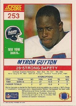 1990 Score #253 Myron Guyton Back