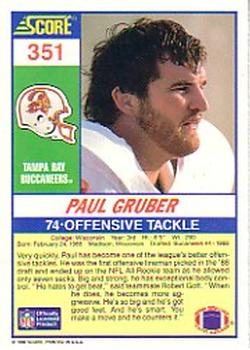 1990 Score #351 Paul Gruber Back