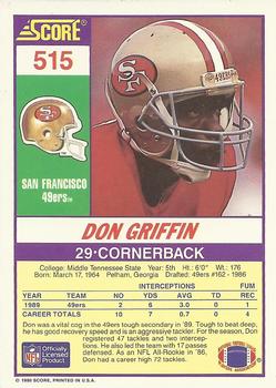 1990 Score #515 Don Griffin Back
