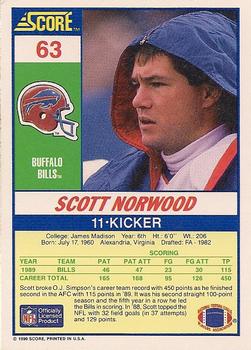 1990 Score #63 Scott Norwood Back