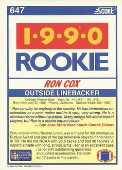 1990 Score #647 Ron Cox Back