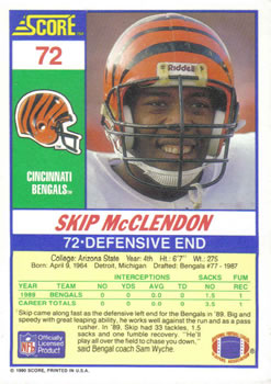 1990 Score #72 Skip McClendon Back