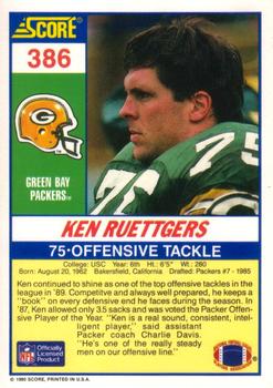 1990 Score #386 Ken Ruettgers Back