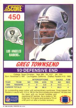 1990 Score #450 Greg Townsend Back