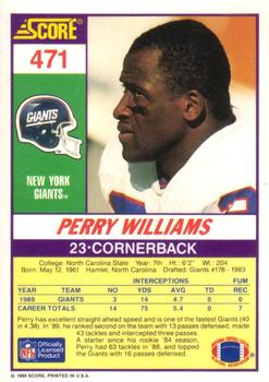 1990 Score #471 Perry Williams Back