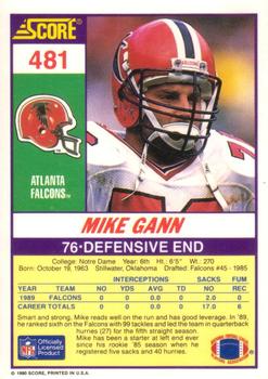 1990 Score #481 Mike Gann Back