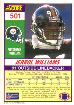 1990 Score #501 Jerrol Williams Back