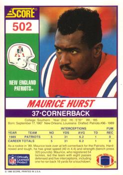 1990 Score #502 Maurice Hurst Back