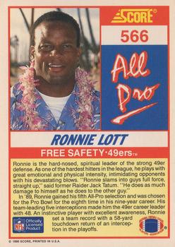 1990 Score #566 Ronnie Lott Back