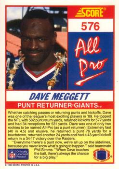 1990 Score #576 Dave Meggett Back