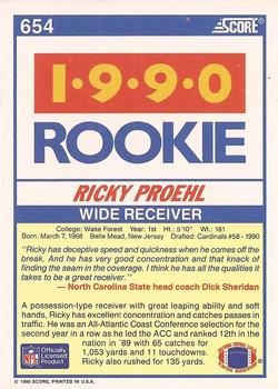 1990 Score #654 Ricky Proehl Back