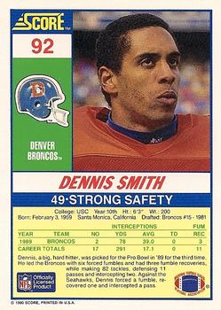 1990 Score #92 Dennis Smith Back