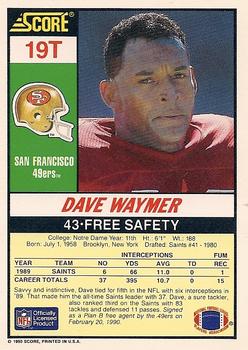 1990 Score Rookie & Traded #19T Dave Waymer Back