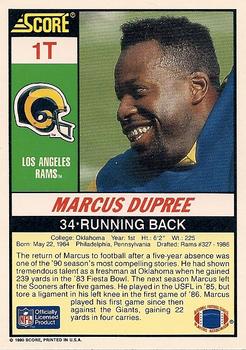 1990 Score Rookie & Traded #1T Marcus Dupree Back