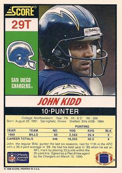 1990 Score Rookie & Traded #29T John Kidd Back