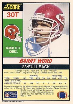 1990 Score Rookie & Traded #30T Barry Word Back