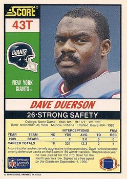 1990 Score Rookie & Traded #43T Dave Duerson Back