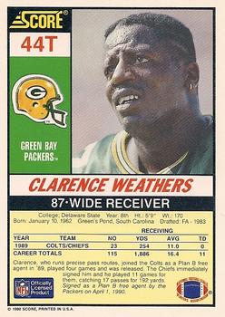 1990 Score Rookie & Traded #44T Clarence Weathers Back