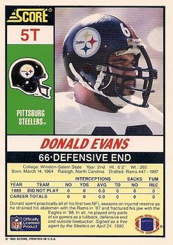 1990 Score Rookie & Traded #5T Donald Evans Back