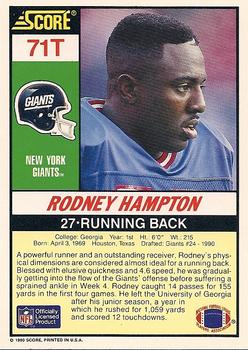 1990 Score Rookie & Traded #71T Rodney Hampton Back