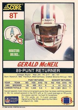 1990 Score Rookie & Traded #8T Gerald McNeil Back