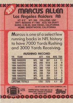 1990 Topps #289 Marcus Allen Back