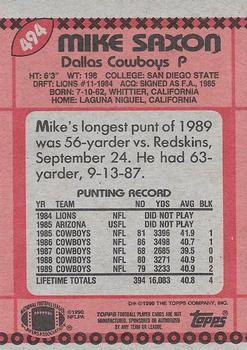1990 Topps #494 Mike Saxon Back