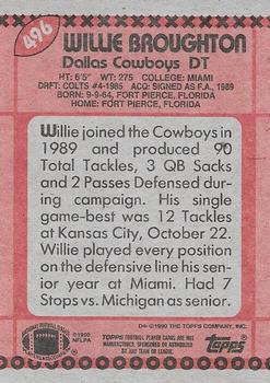 1990 Topps #496 Willie Broughton Back