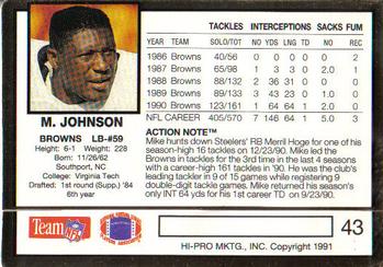 1991 Action Packed #43 Mike Johnson Back